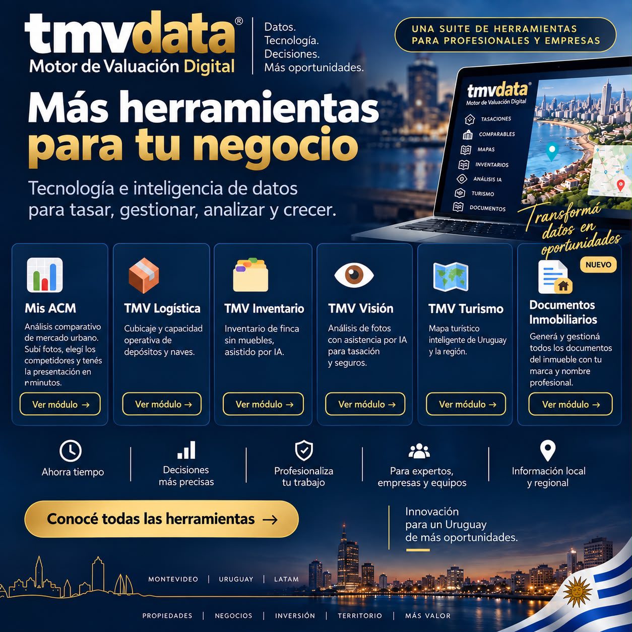 TMVdata, Motor de Valuación Digital: más herramientas para tu negocio. Mis ACM, TMV Logística, TMV Inventario, TMV Visión, TMV Turismo y Documentos Inmobiliarios.